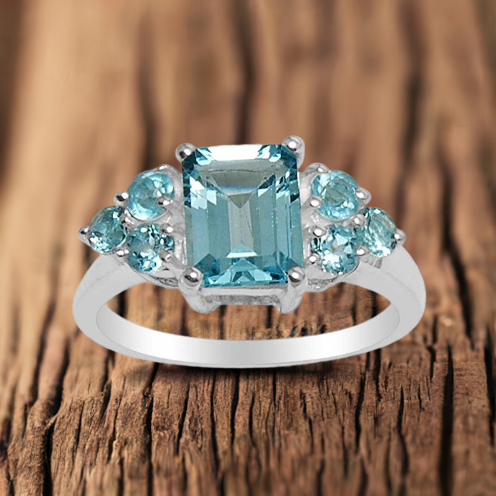 925 Sterling Silver Handmade Rings In Blue Topaz Gemstone Jewelry 925SR1579