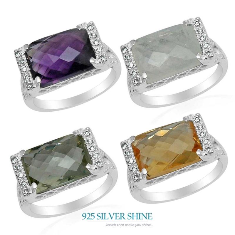 Green Amethyst Octagon Sterling Silver Rings 925SR1586_2