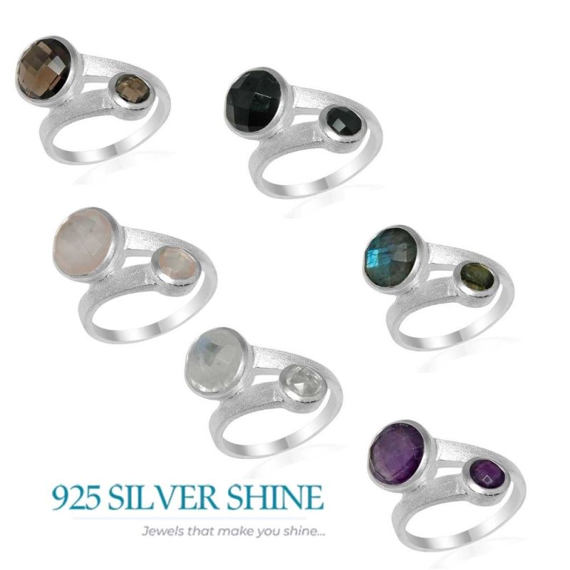 Tow Stone Amethyst Silver Rings 925SR1616_2