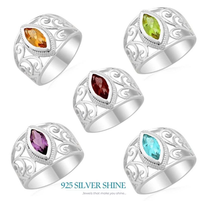 Natural Citrine Sterling Silver Filigree Rings 925SR1805_1
