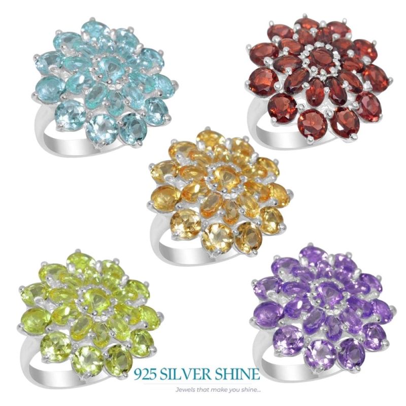 Natural Multi Gemstone Rings In 925 Sterling Silver 925SR2147_1