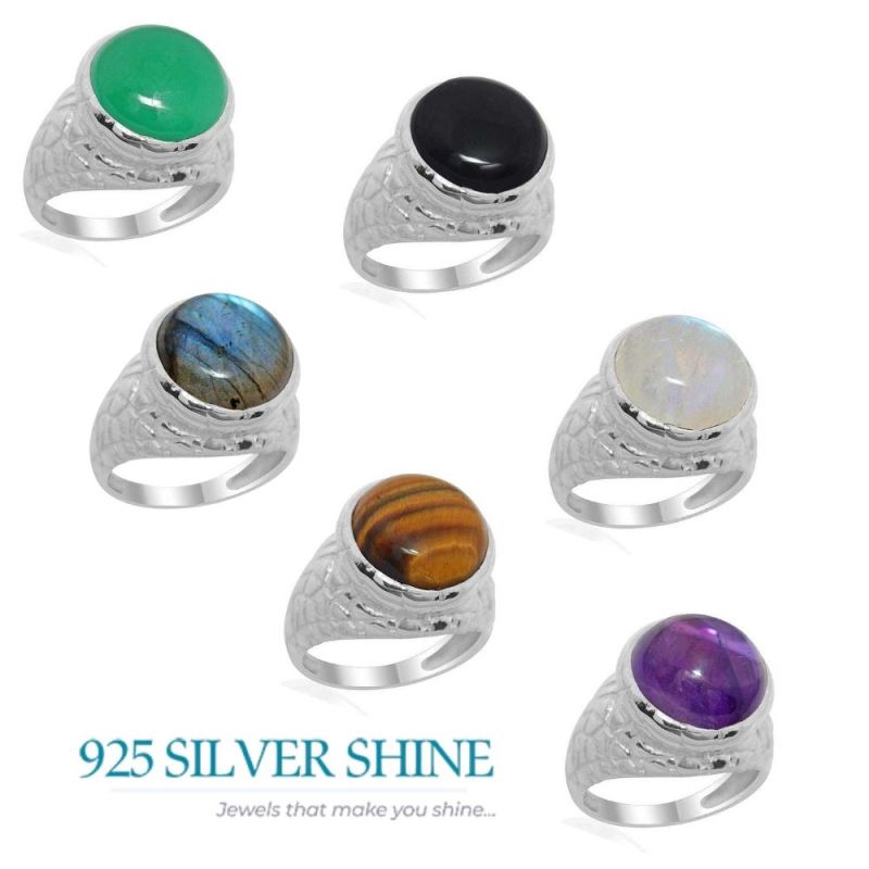 Semi Precious Green Onyx Gemstone Rings In 925 Sterling Silver Jewelry 925SR2178_1