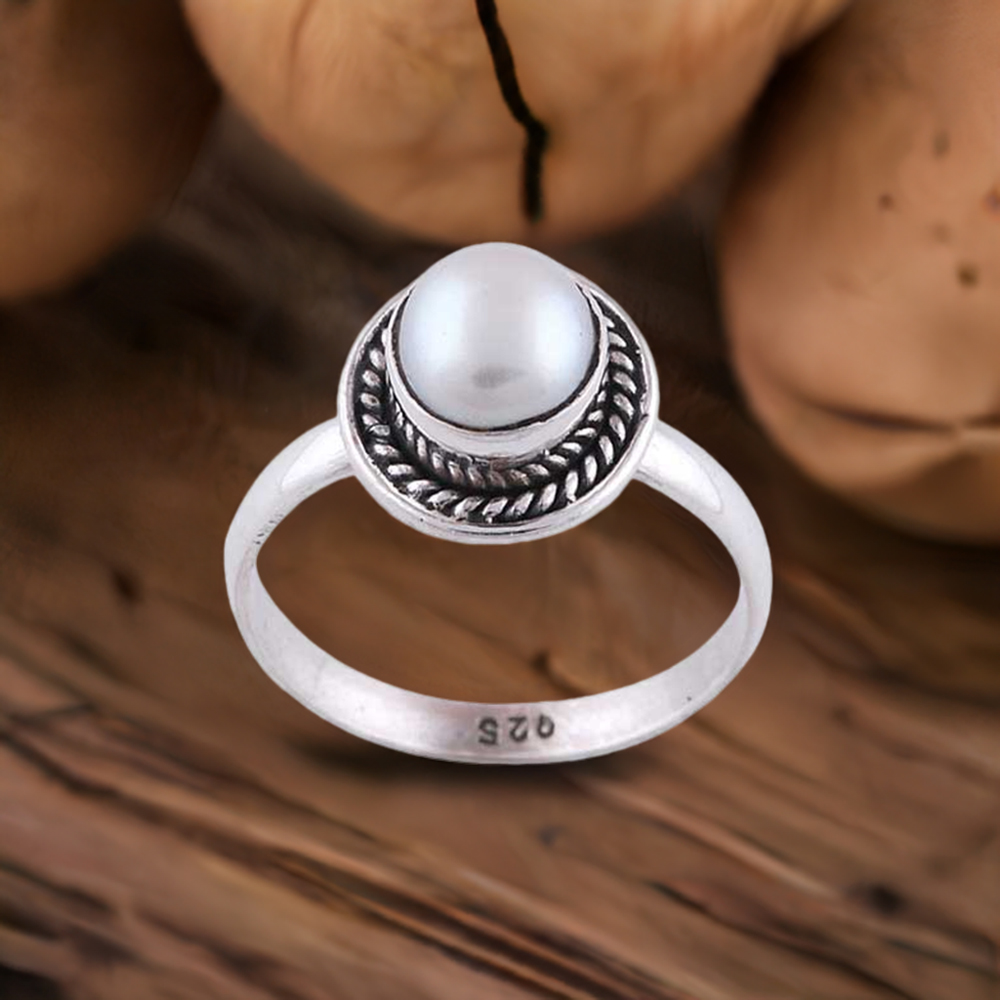 925 Sterling Silver Handmade Rings In Pearl Gemstone Jewelry 925SR2829
