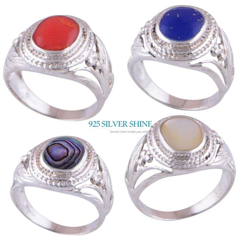 925 Sterling Silver Rings In Abalone Shell Gemstone Jewelry 925SR2904_1