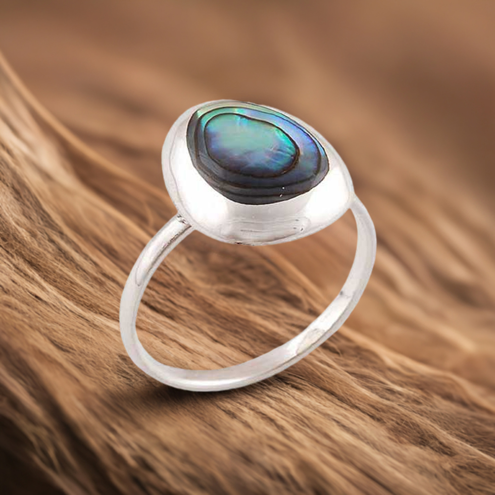 925 Sterling Silver Handmade Rings In Abalone Shell Gemstone Jewelry 925SR2920