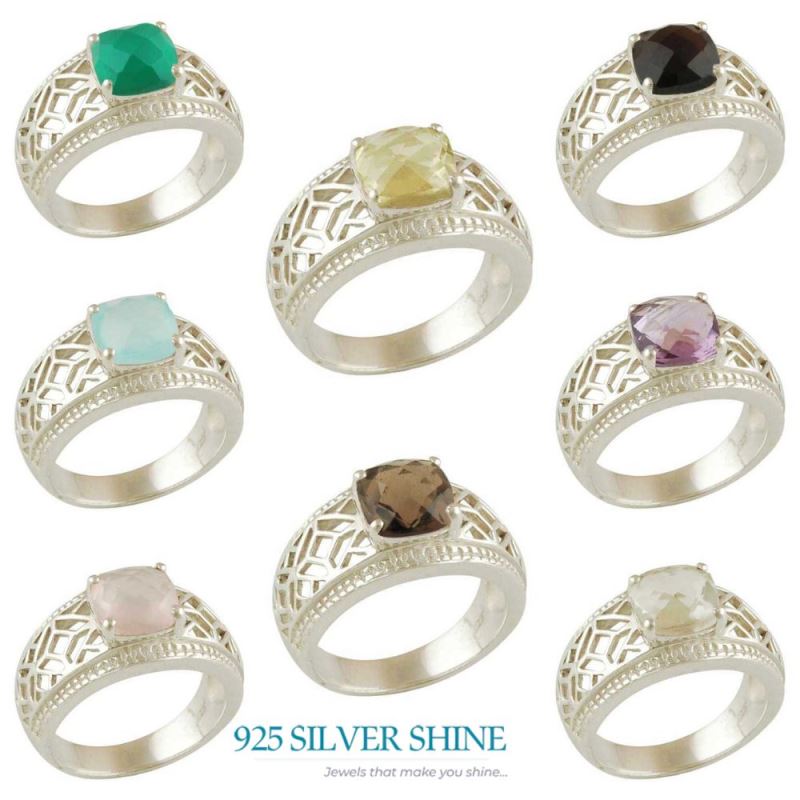 925 Sterling Silver Rings In Semi Precious Green Onyx Gemstone 925SR3448_1