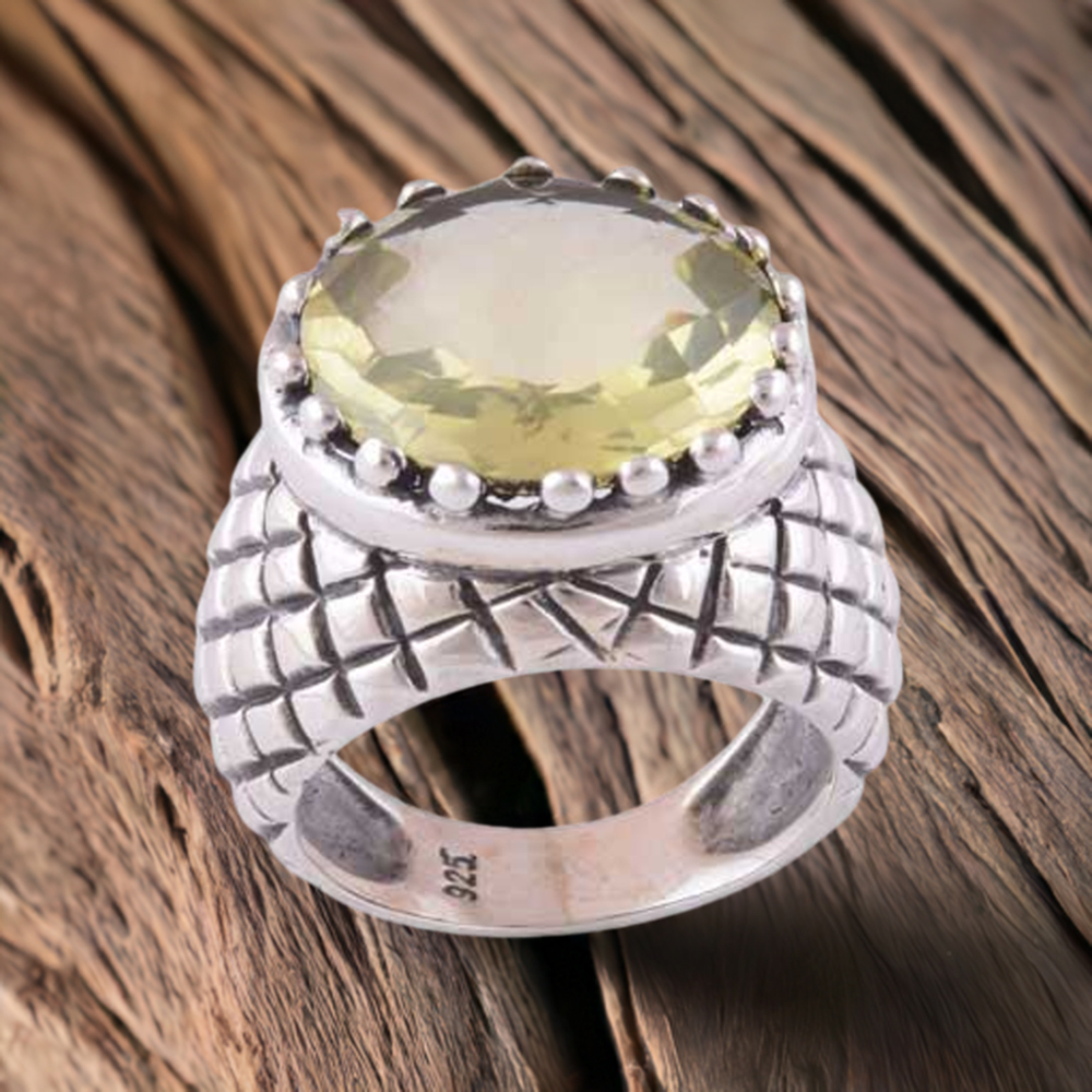 925 Sterling Silver Rings In Semi Precious Lemon Quartz Gemstone 925SR3506