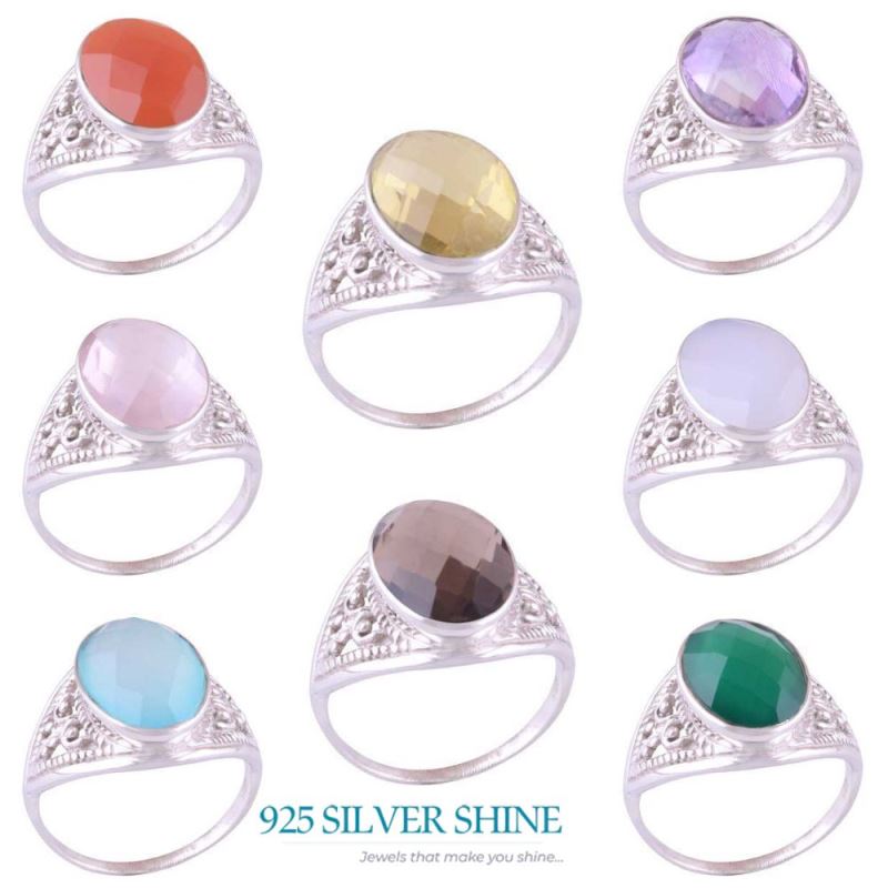 Fine 925 Sterling Silver Rings In Natural Green Onyx Gemstone 925SR3590_1