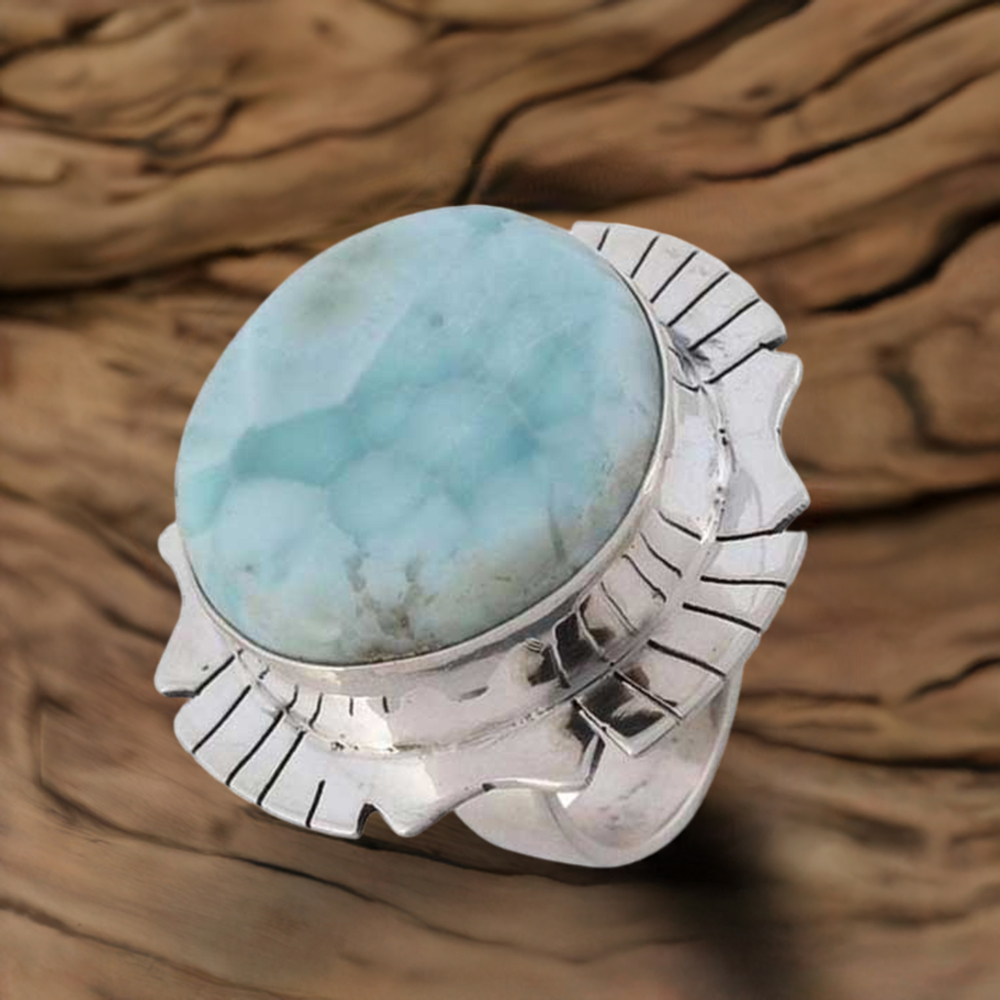 925 Sterling Silver Rings In Larimar Gemstone Jewelry 925SR3650