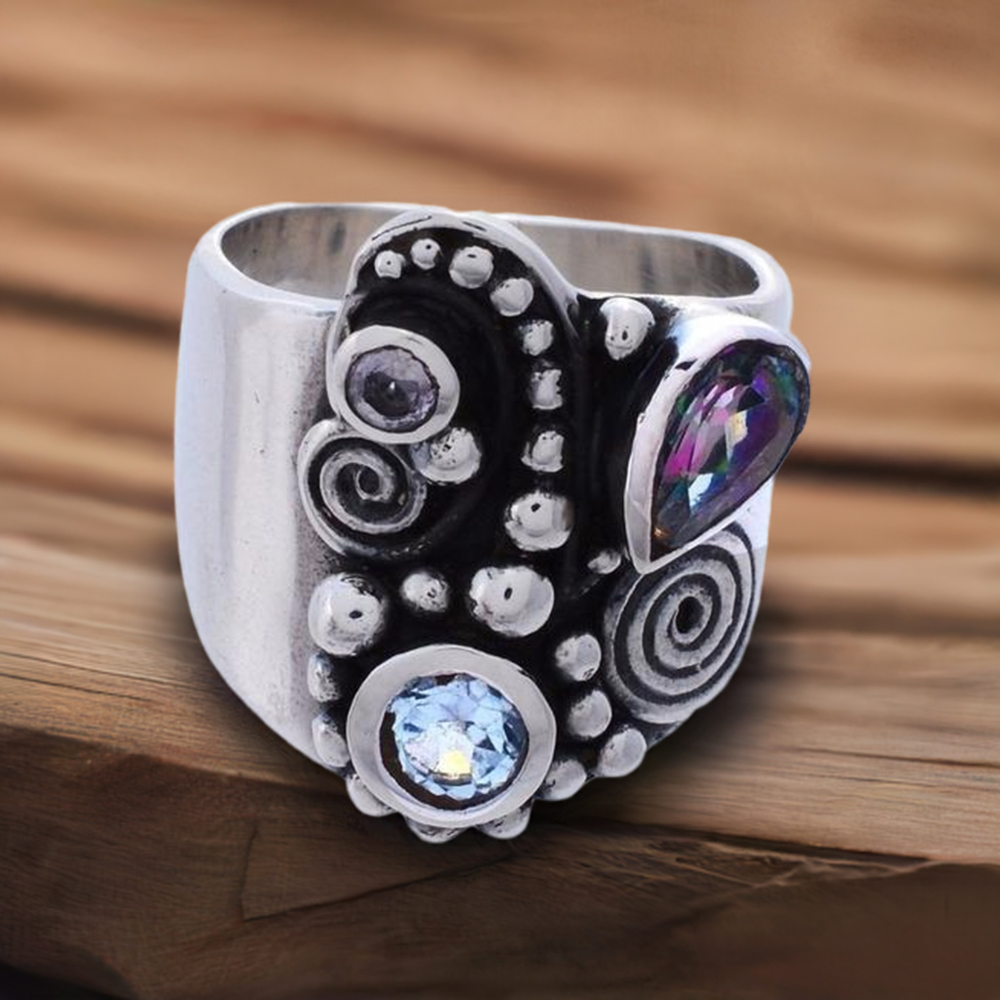 925 Sterling Silver Rings In Semi Precious Blue Topaz Gemstone 925SR3681