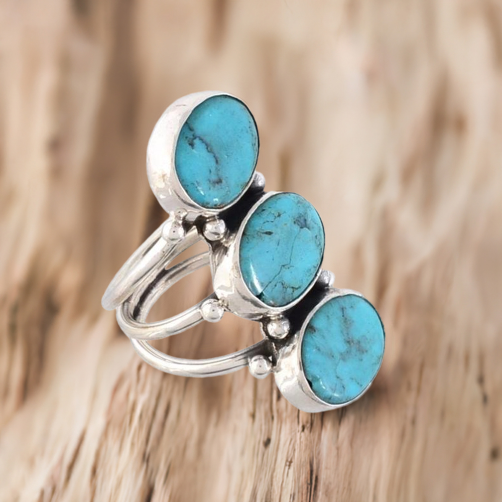 925 Sterling Silver Rings In Genuine Turquoise Gemstone 925SR3688