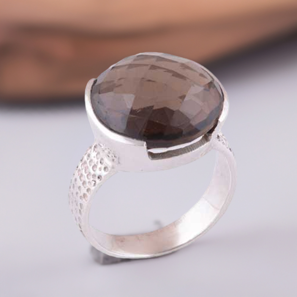 925 Sterling Silver Handmade Rings In Smoky Quartz Gemstone Jewelry 925SR3925