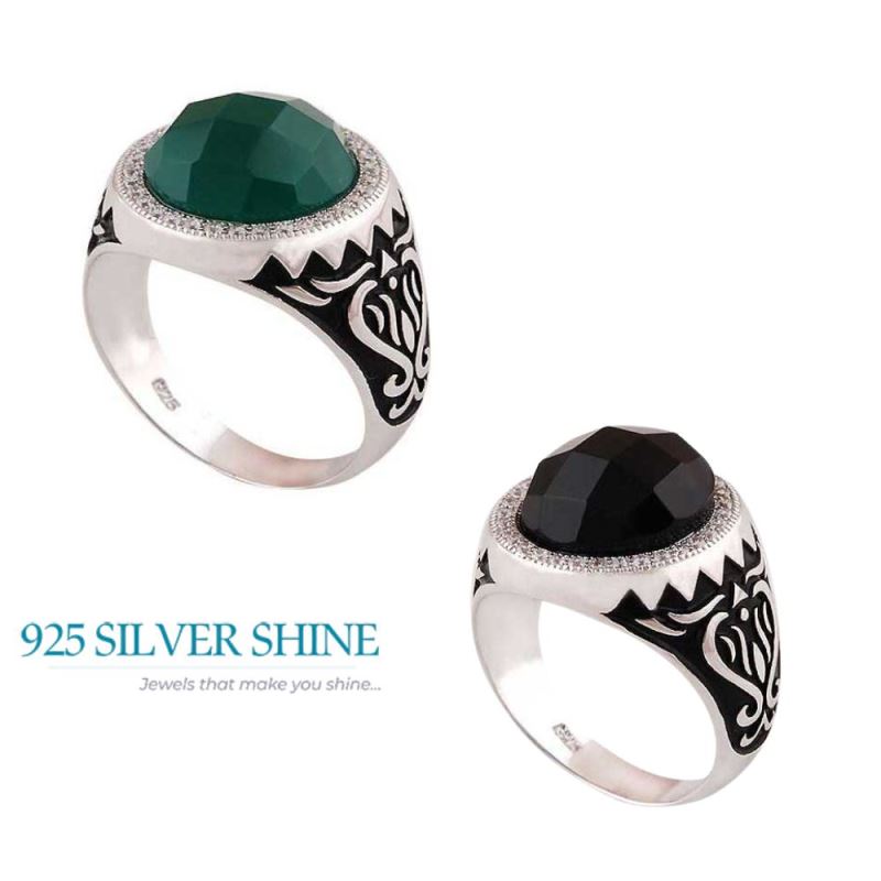 925 Sterling Silver Handmade Rings In Green Onyx Gemstone Jewelry 925SR3998_2