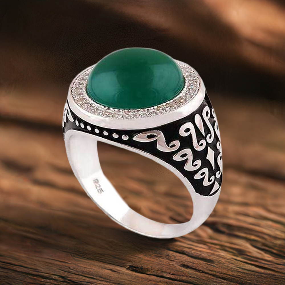 925 Sterling Silver Rings In Green Onyx Gemstone Jewelry 925SR3999