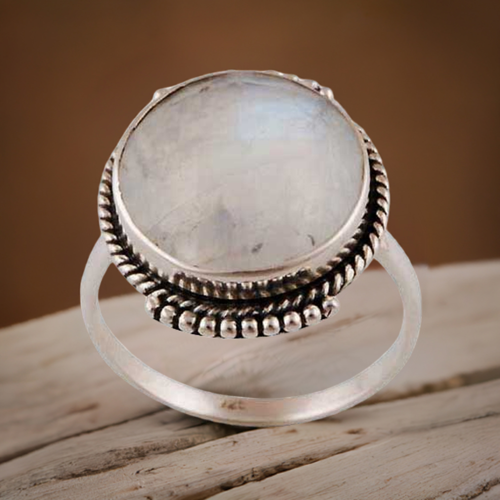 Fine 925 Sterling Silver Rings In Semi Precious Rainbow Moonstone 925SR4021