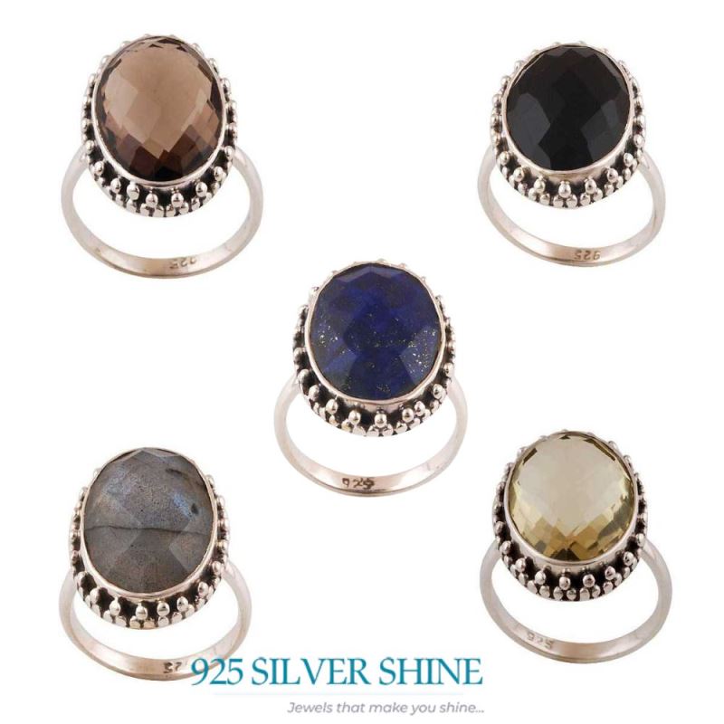 Semi Precious Black Onyx Gemstone Rings In Solid 925 Silver 925SR4027_2