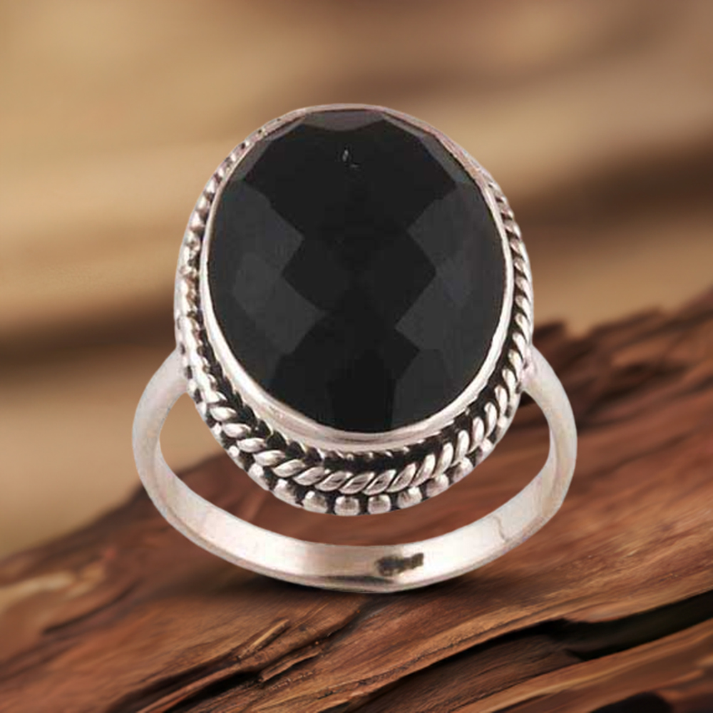 925 Sterling Silver Rings In Genuine Black Onyx Gemstone 925SR4040