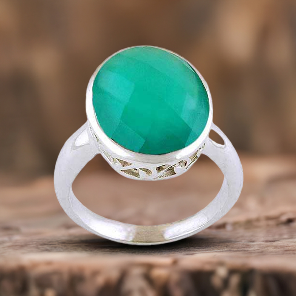 925 Sterling Silver Rings In Green Onyx Gemstone Jewelry 925SR4059