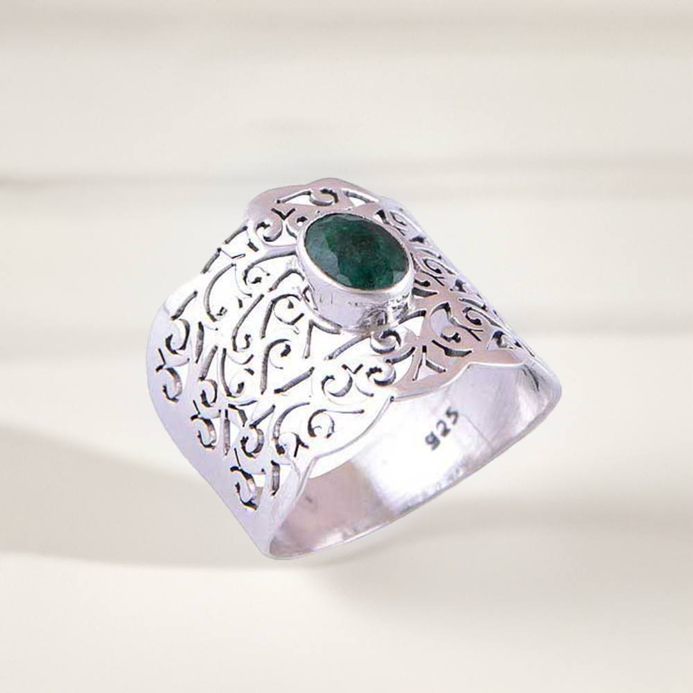 925 Sterling Silver Handmade Rings In Dyed Emerald Gemstone Jewelry 925SR4087