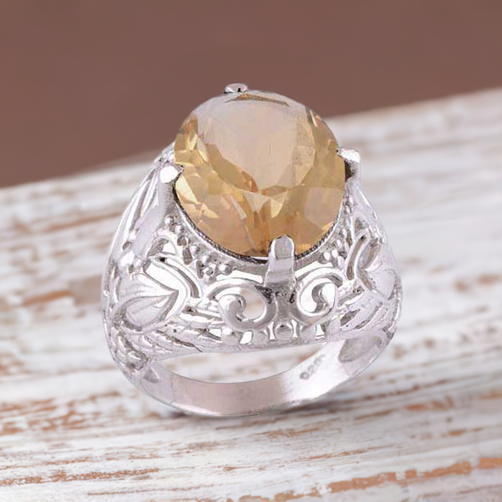 Solid 925 Silver Rings In Semi Precious Lemon Topaz Gemstone 925SR4097