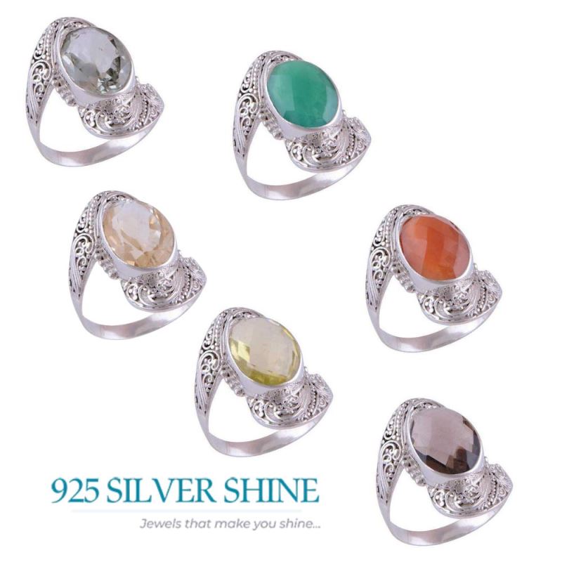 Fine Work Sterling Silver Green Amethyst Rings 925SR4112_2
