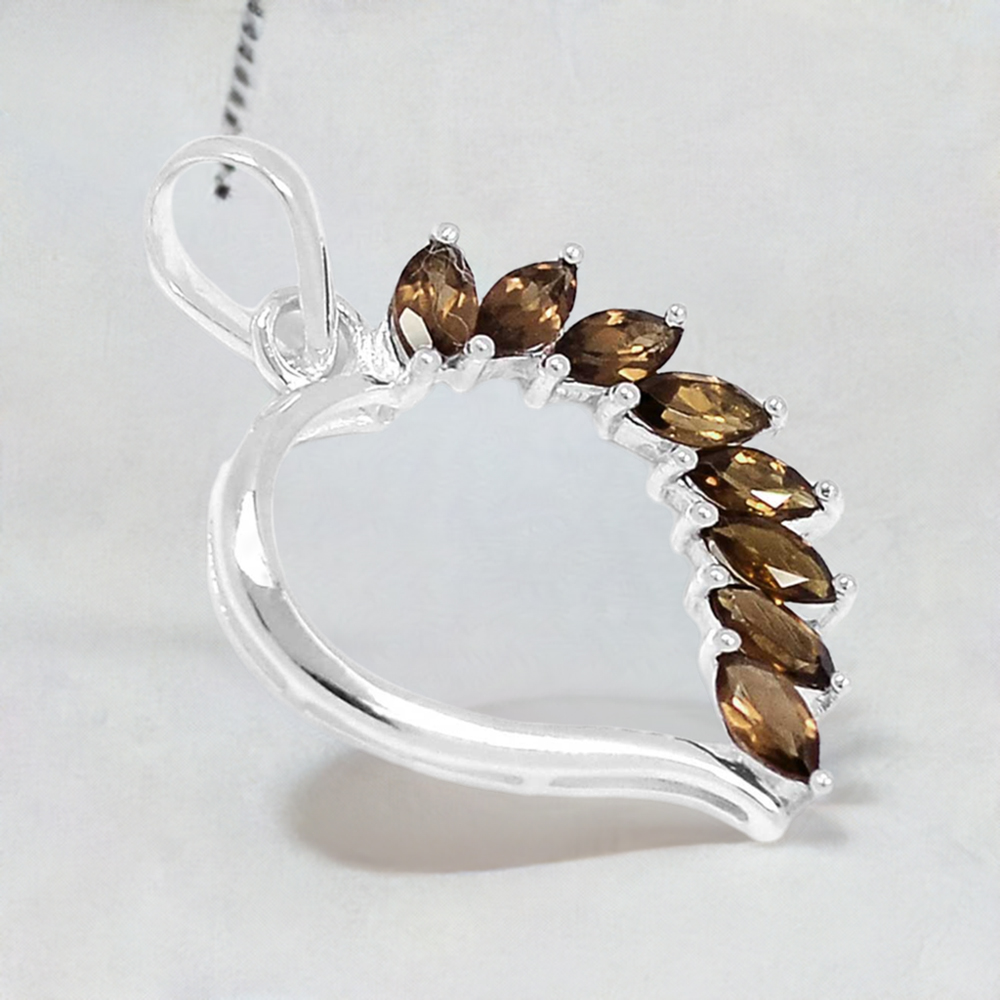 Solid Sterling Silver Handmade Pendants In Smokey Gemstone Jewelry 925SSP304-5