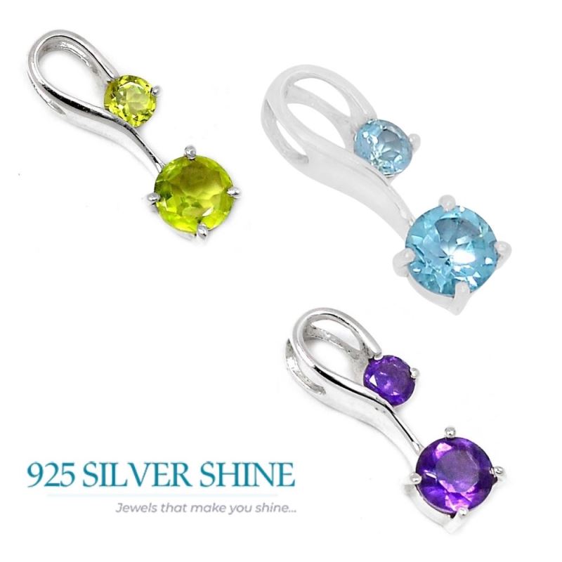 925 Sterling Silver Handmade Pendants In Blue Topaz Gemstone Jewelry 925SSP340-2_1