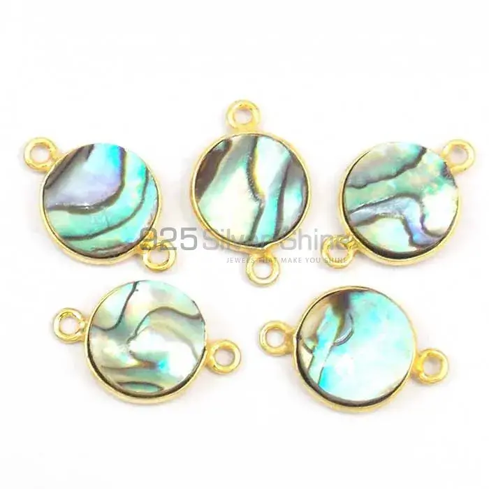 Abalone Shell Round Gemstone Double Bail Bezel Sterling Silver Gold Vermeil Connector 925GC147