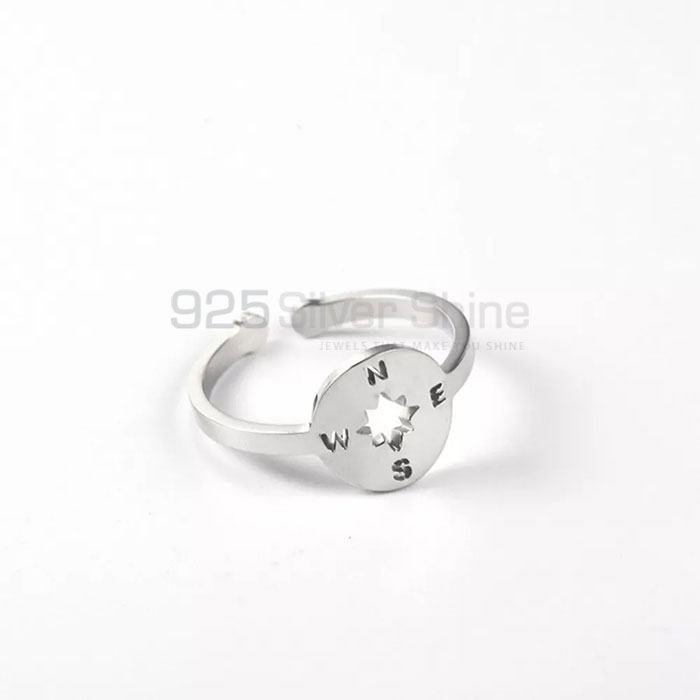 Adjustable Size Compass Minimalist Ring In Sterling Silver COMR49