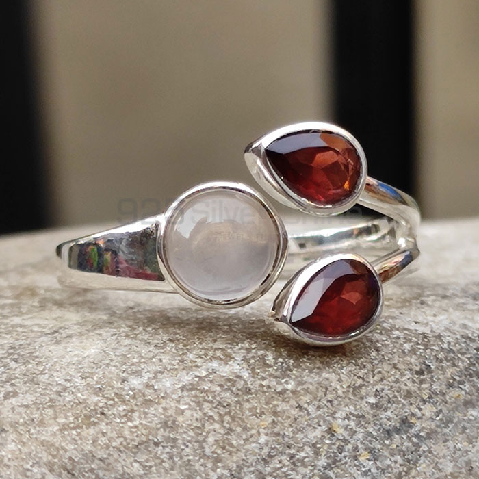 Adjustable Sterling Silver Garnet And Rainbow Moonstone Rings SSR64