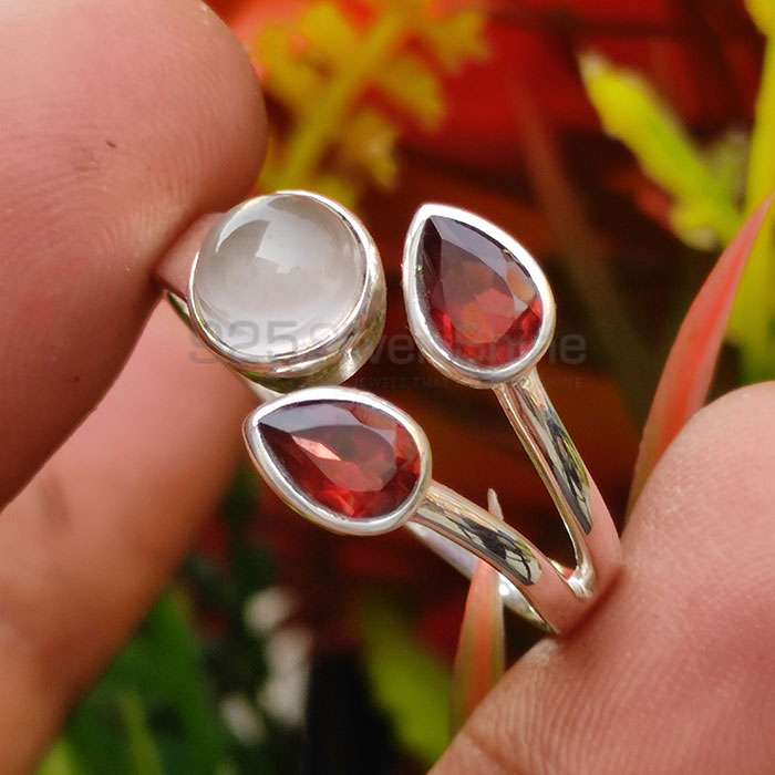 Adjustable Sterling Silver Garnet And Rainbow Moonstone Rings SSR64_2