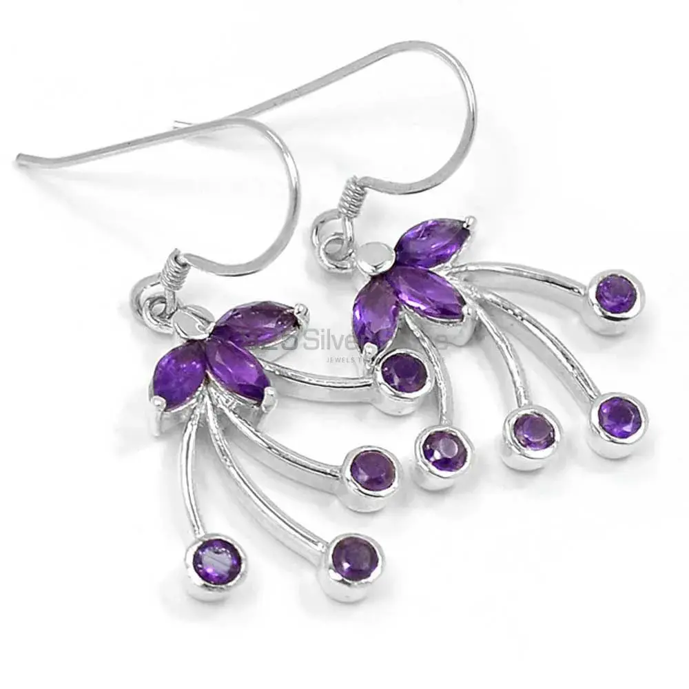 Affordable 925 Sterling Silver Earrings In Amethyst Gemstone Jewelry 925SE514