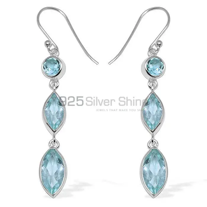Affordable 925 Sterling Silver Earrings In Blue Topaz Gemstone Jewelry 925SE1146