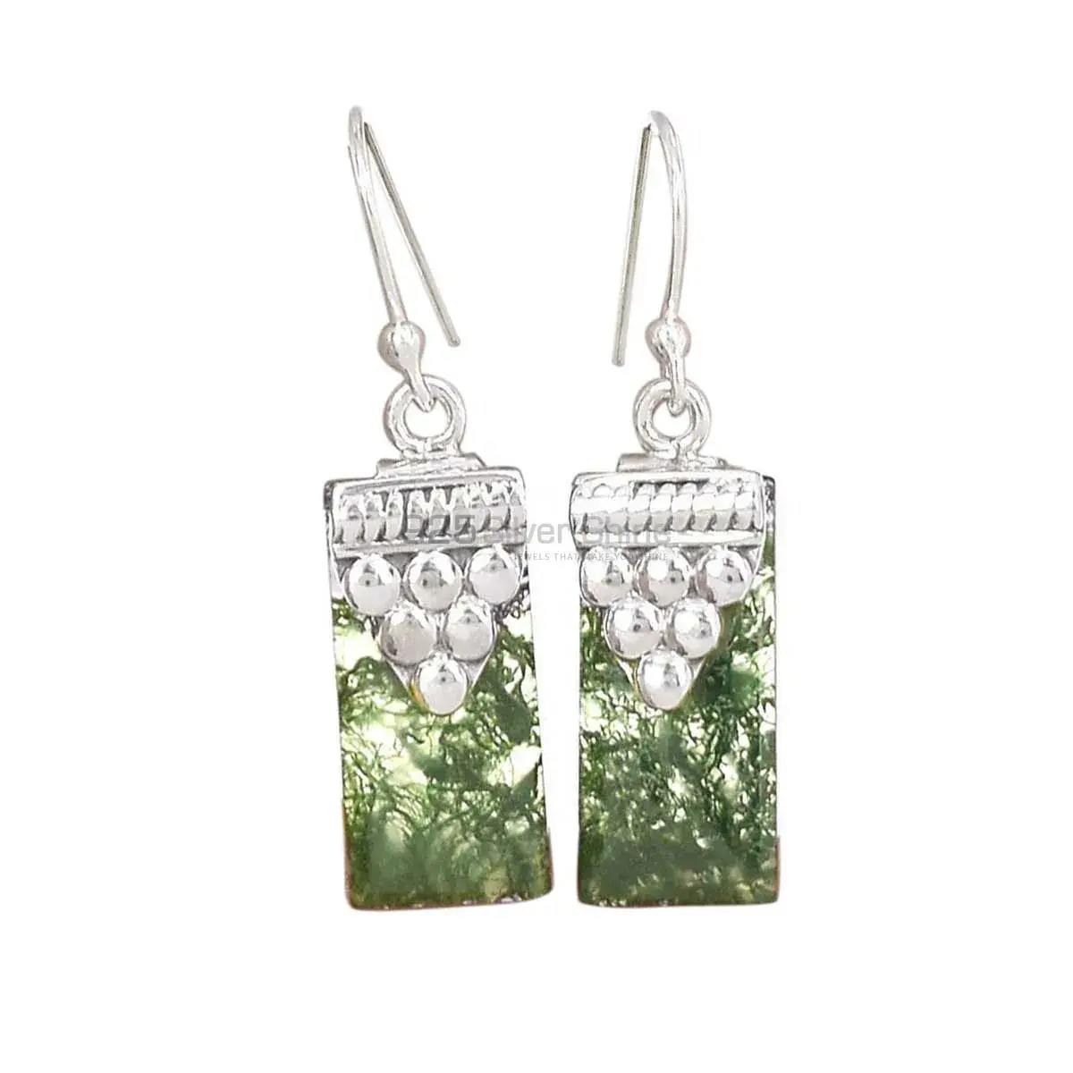 Affordable 925 Sterling Silver Earrings In Moos Agate Gemstone Jewelry 925SE2466