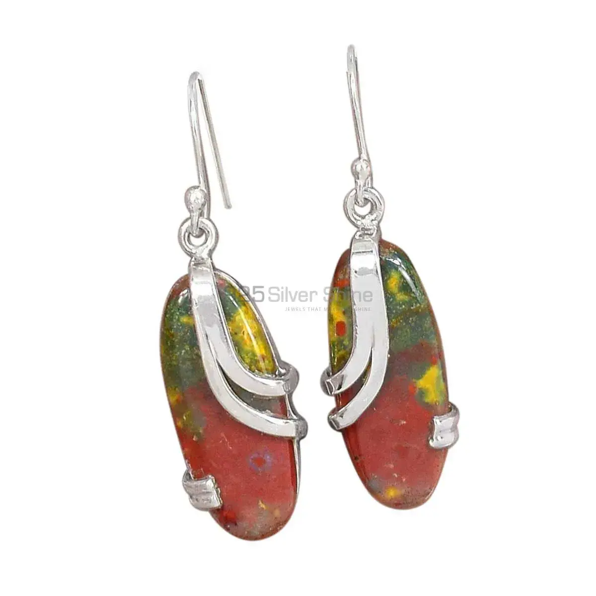 925 Sterling Silver Earrings In Blood Stone Gemstone Jewelry 925SE2081_0
