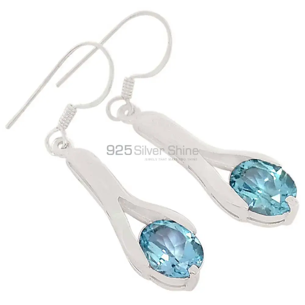 925 Sterling Silver Earrings In Blue Topaz Gemstone Jewelry 925SE366_0