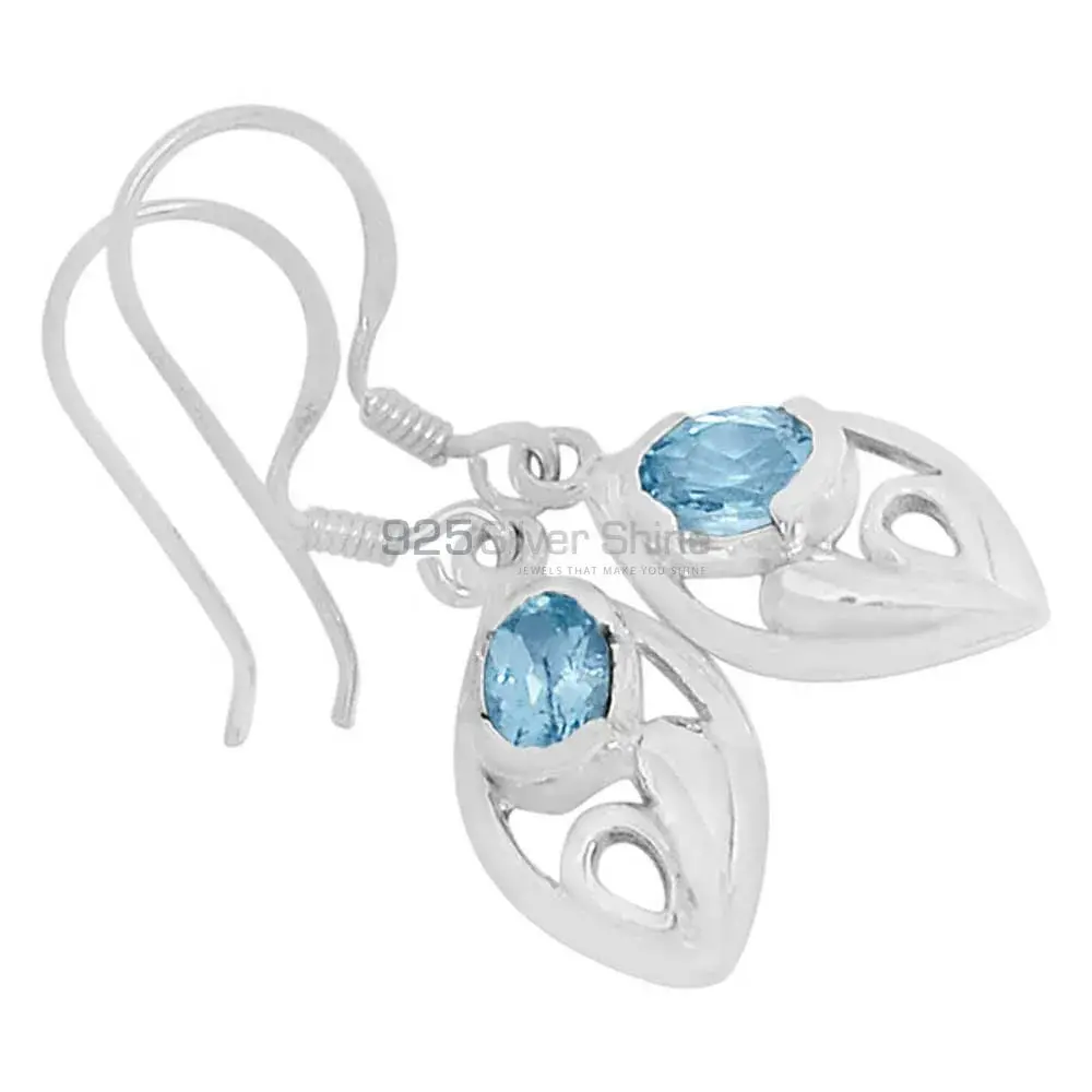 925 Sterling Silver Earrings In Blue Topaz Gemstone Jewelry 925SE603_0