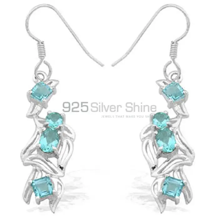 Affordable 925 Sterling Silver Earrings Wholesaler In Blue Topaz Gemstone Jewelry 925SE919