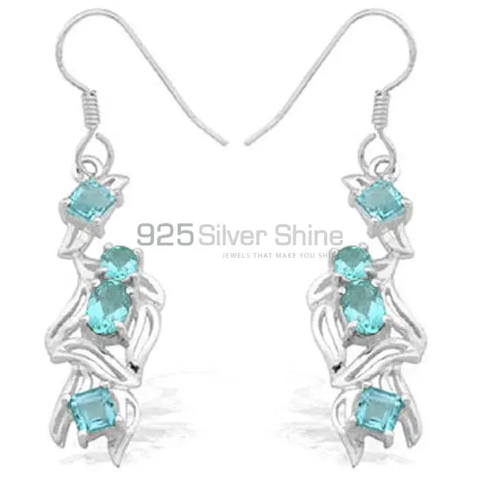 925 Sterling Silver Earrings In Blue Topaz Gemstone Jewelry 925SE919