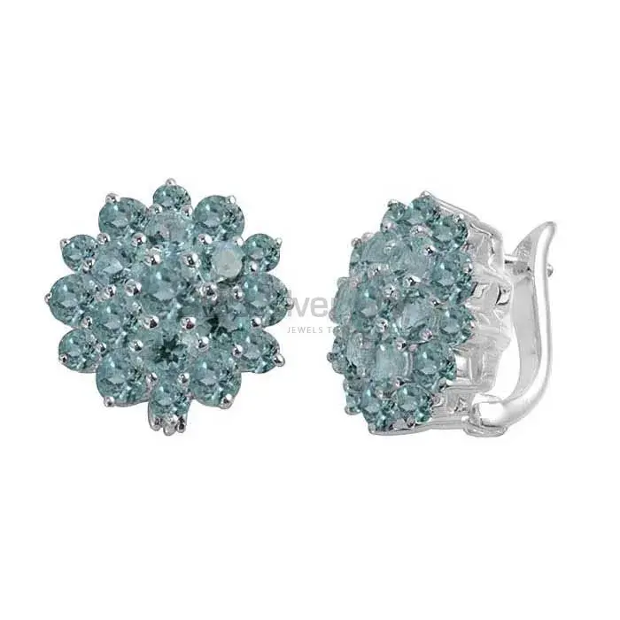925 Sterling Silver Earrings In Blue Topaz Gemstone Jewelry 925SE998_0