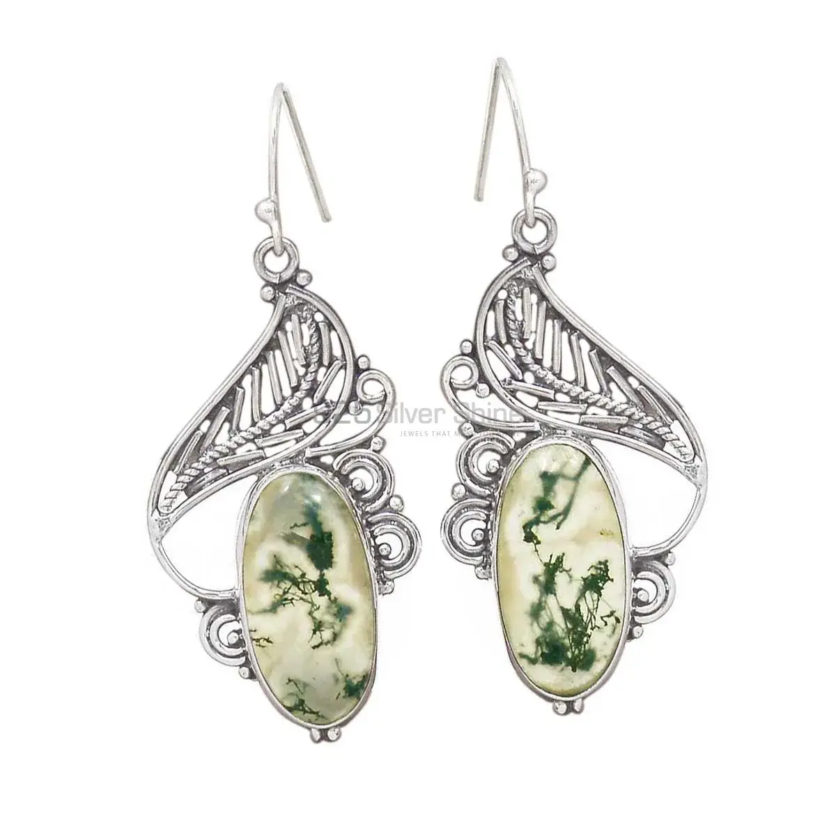 Affordable 925 Sterling Silver Earrings Wholesaler In Moos Agate Gemstone Jewelry 925SE2952