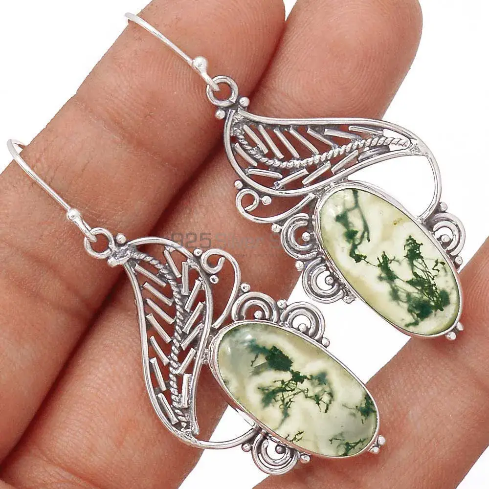 925 Sterling Silver Earrings In Moos Agate Gemstone Jewelry 925SE2952_1