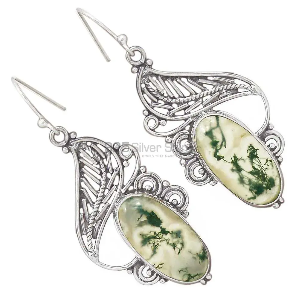 Affordable 925 Sterling Silver Earrings Wholesaler In Moos Agate Gemstone Jewelry 925SE2952_1