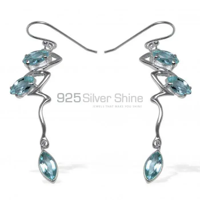 925 Sterling Silver Handmade Earrings In Blue Topaz Gemstone Jewelry 925SE929