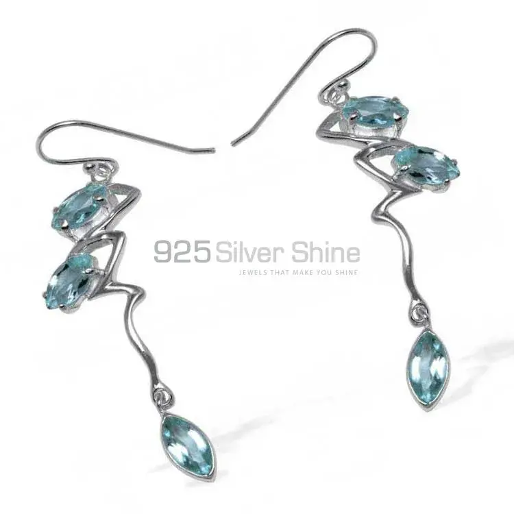 925 Sterling Silver Handmade Earrings In Blue Topaz Gemstone Jewelry 925SE929_0