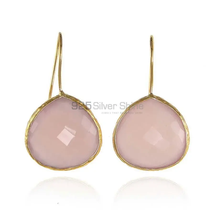 925 Sterling Silver Handmade Earrings In Rose Quartz Gemstone Jewelry 925SE1990_0