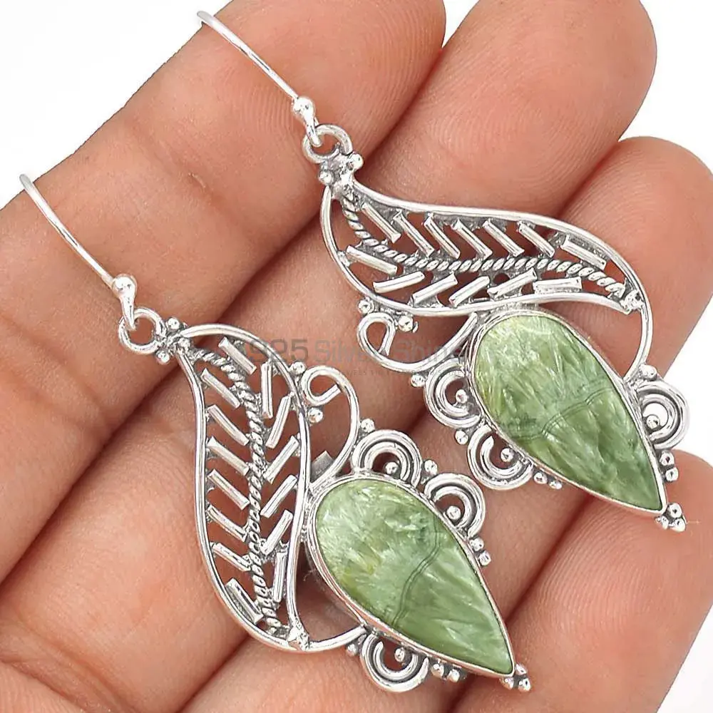 925 Sterling Silver Handmade Earrings In Seraphinite Gemstone Jewelry 925SE2962_1