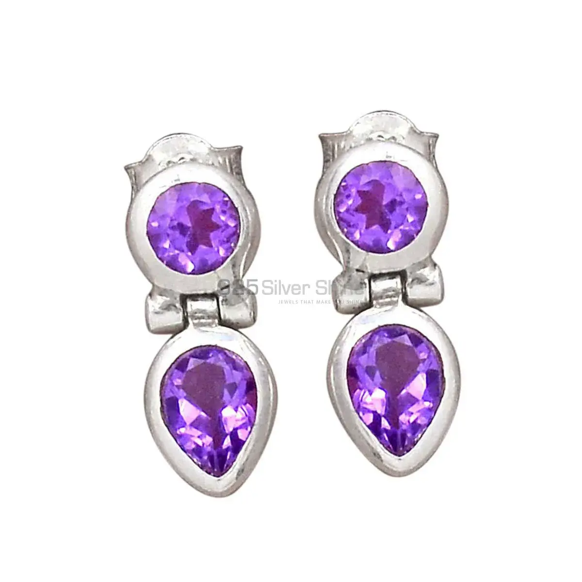 925 Sterling Silver Handmade Earrings In Amethyst Gemstone Jewelry 925SE2701_0
