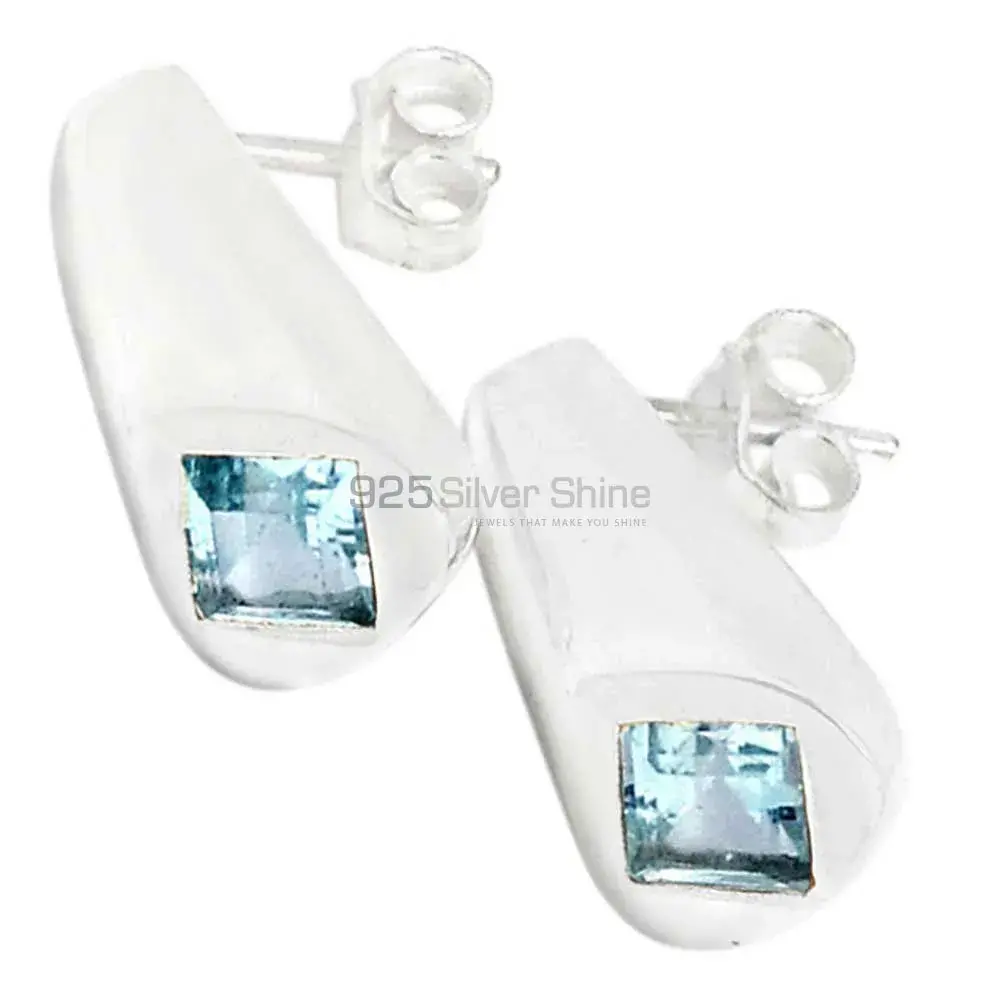 925 Sterling Silver Handmade Earrings In Blue Topaz Gemstone Jewelry 925SE440_0