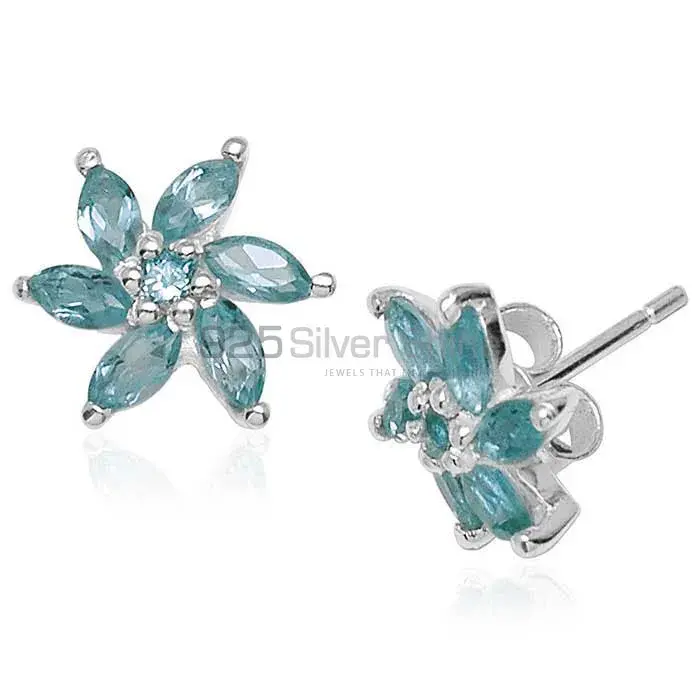 925 Sterling Silver Handmade Earrings In Blue Topaz Gemstone Jewelry 925SE756_0